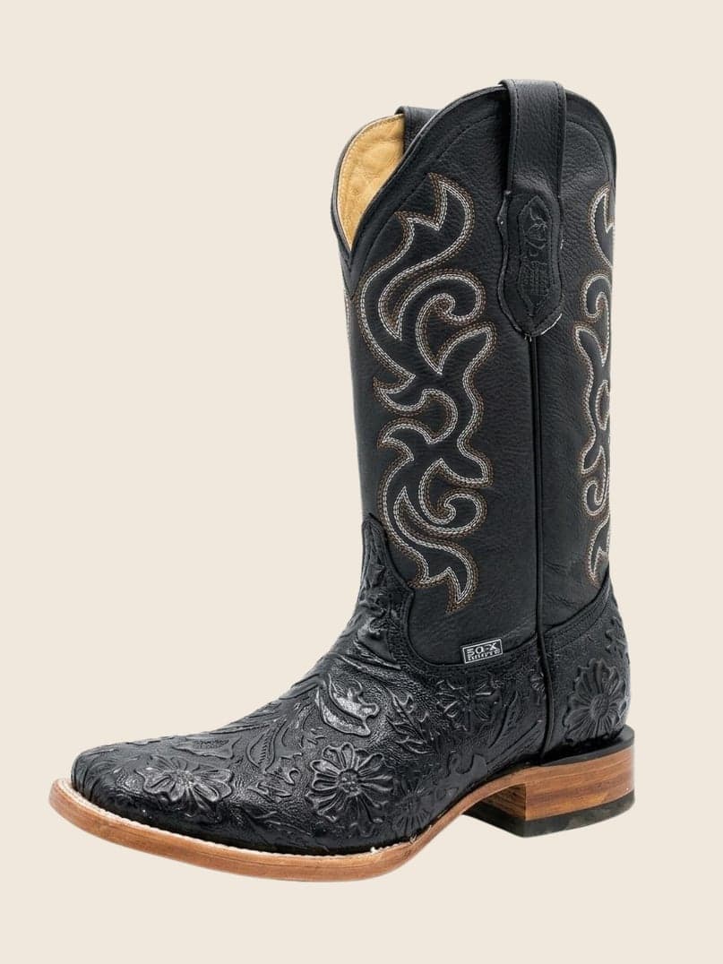 Bota Cincelada A Mano Negro Tubo Alto