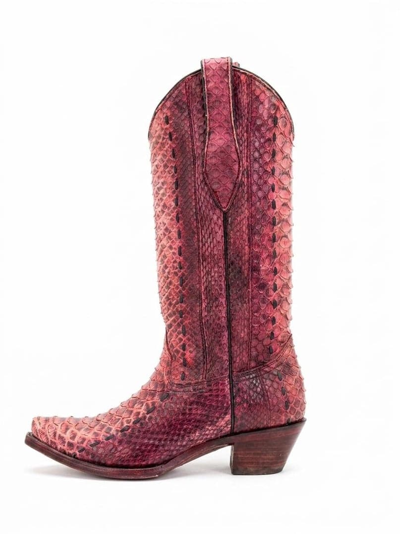 Bota De Piton Color Rosa Tubo Alto Marca Corral