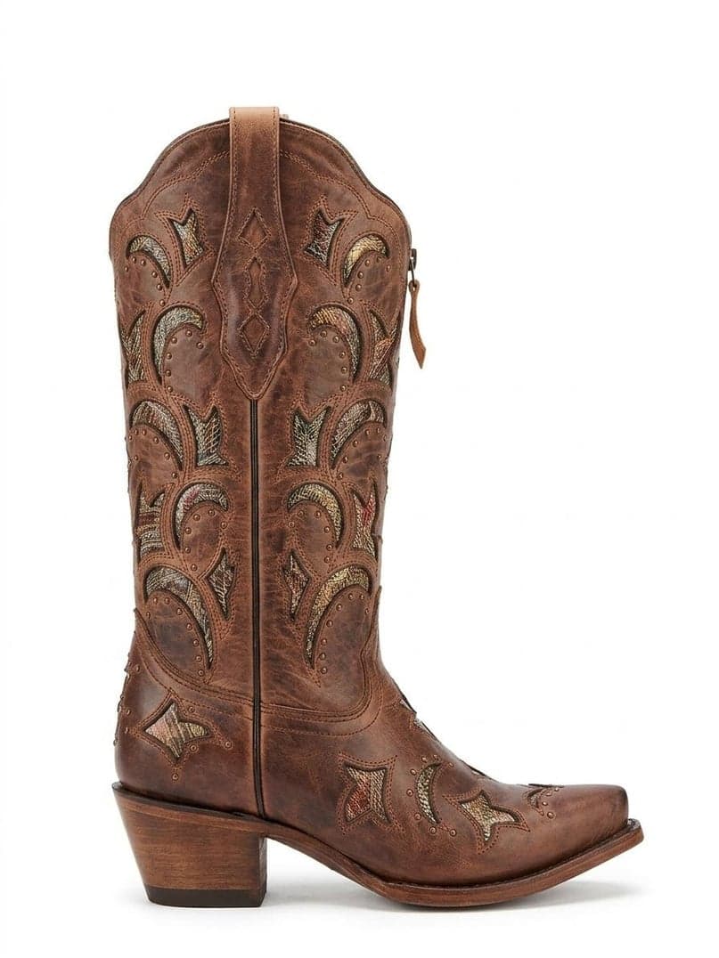 Bota De Res Cincelada Color Miel Tubo Alto