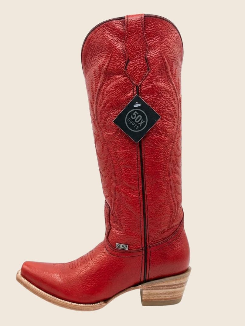 Bota De Res Color Rojo Tubo Alto