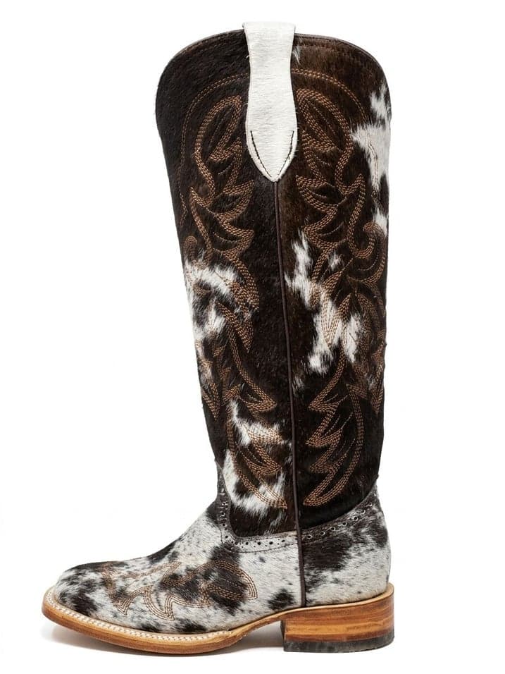 Bota De Vaca Color Blanco Con Cafe Tubo Alto