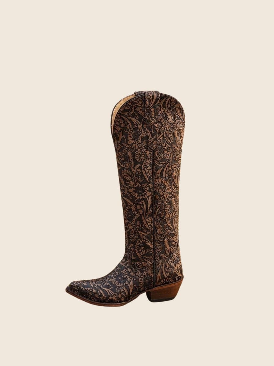 Bota Grabado De Cincelado Tubo Alto