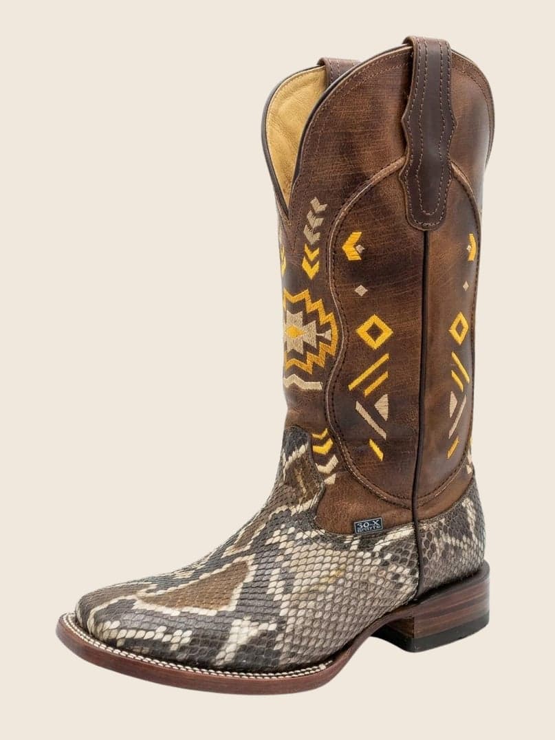Bota De Piton Color Cafe Tubo Alto