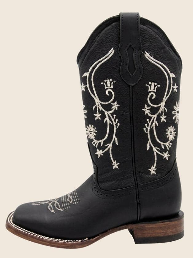 Bota Tubo Patron Flor Blanca